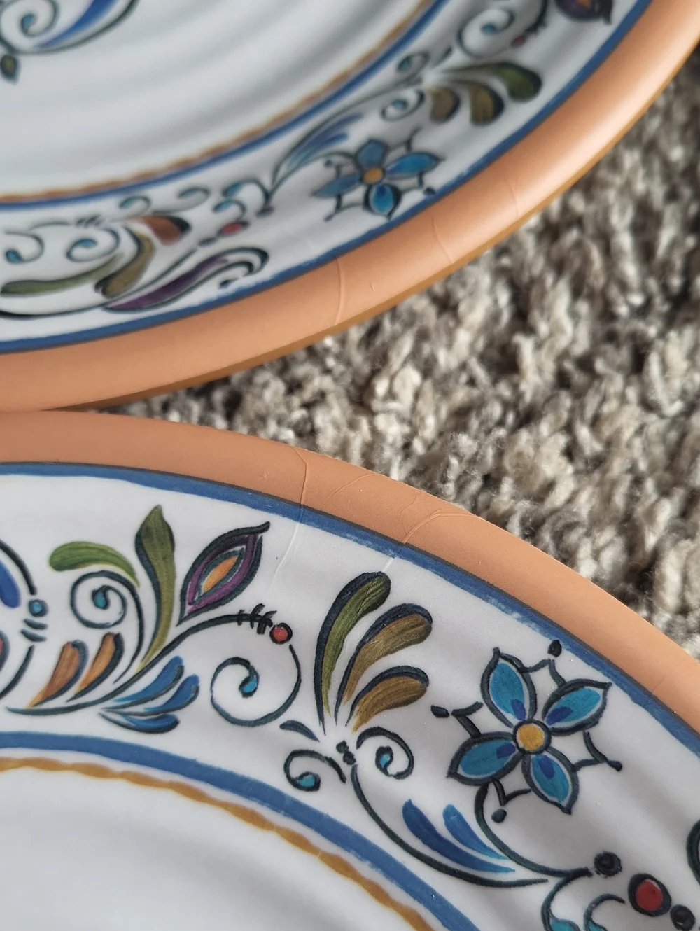 Pier 1 Hand-Painted Melamine Plate Set - White, Blue, Green & Orange